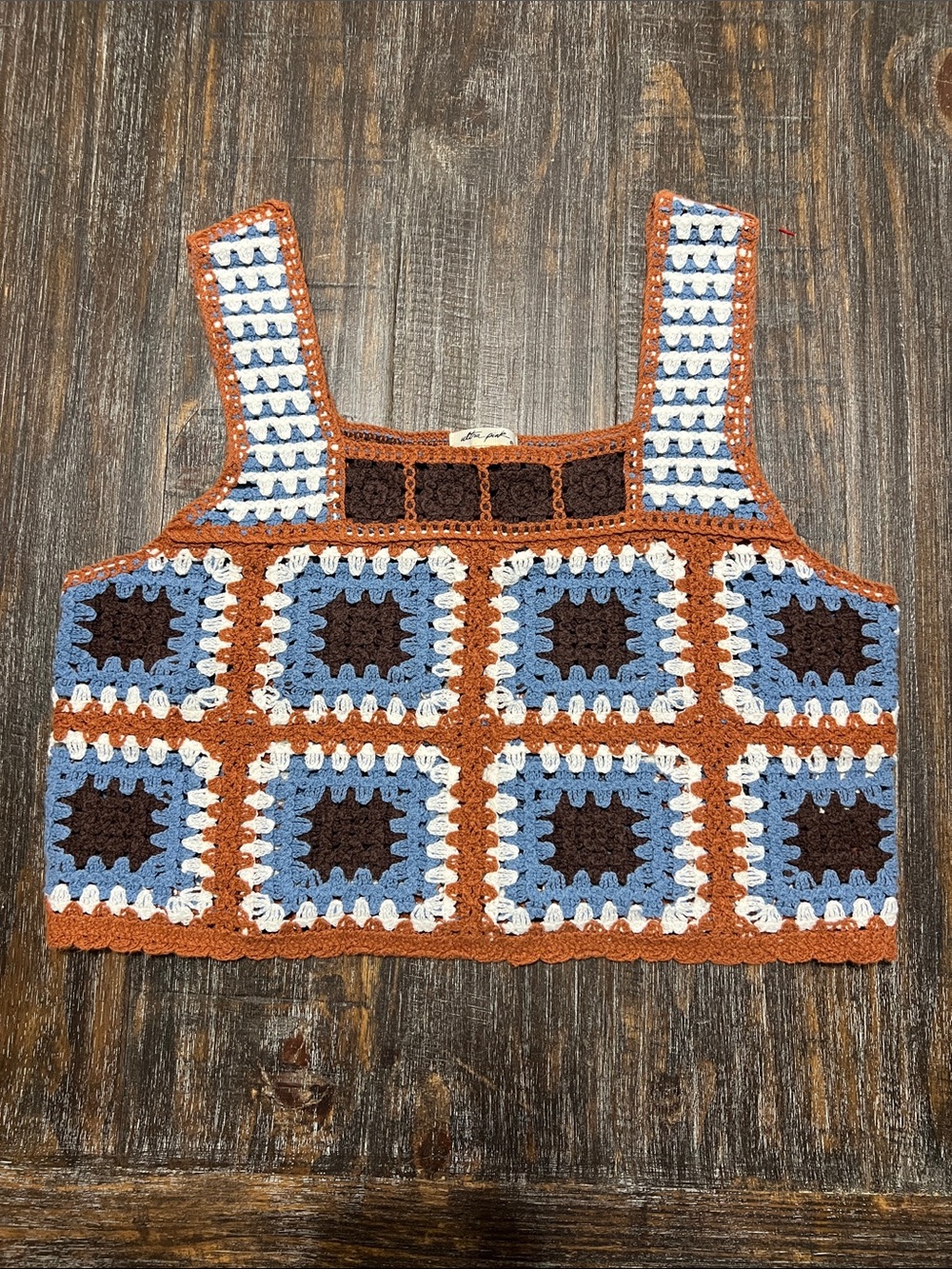 Ultra Pink Crochet Top in Brown, Rust & Blue Accent